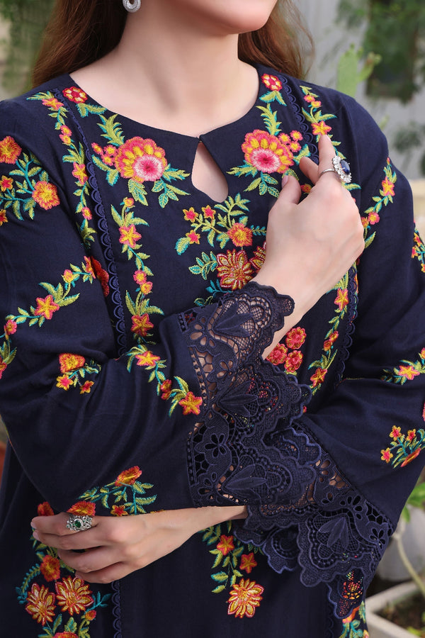 3PC DHANAK EMBROIDERED SHIRT WITH COURTRAI PRINTED SHAWL & TROUSERV676