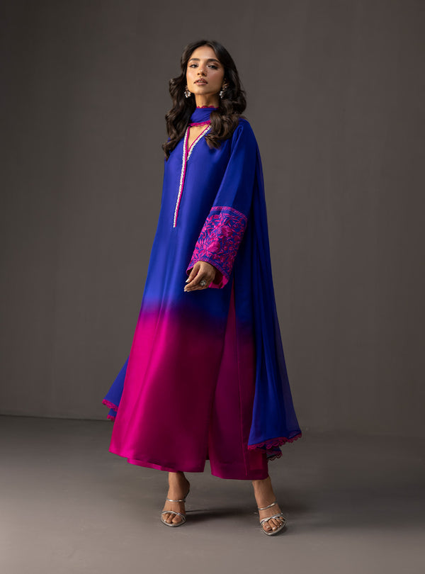 3 Piece Unstitched Embroidered and Printed SIlk Suit V230