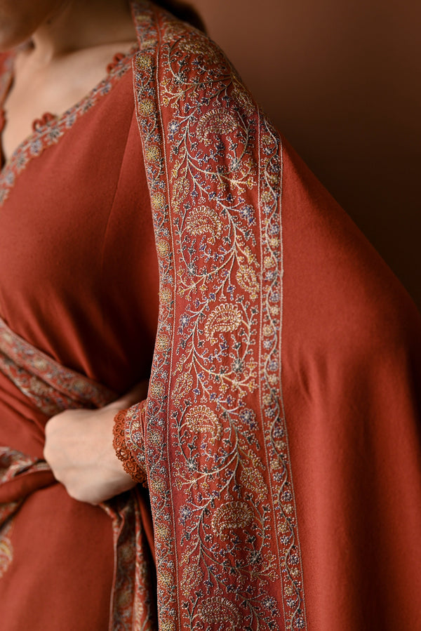 3PC DHANAK EMBROIDERED SHIRT WITH DHANAK EMBROIDERED SHAWL AND TROUSER- 679