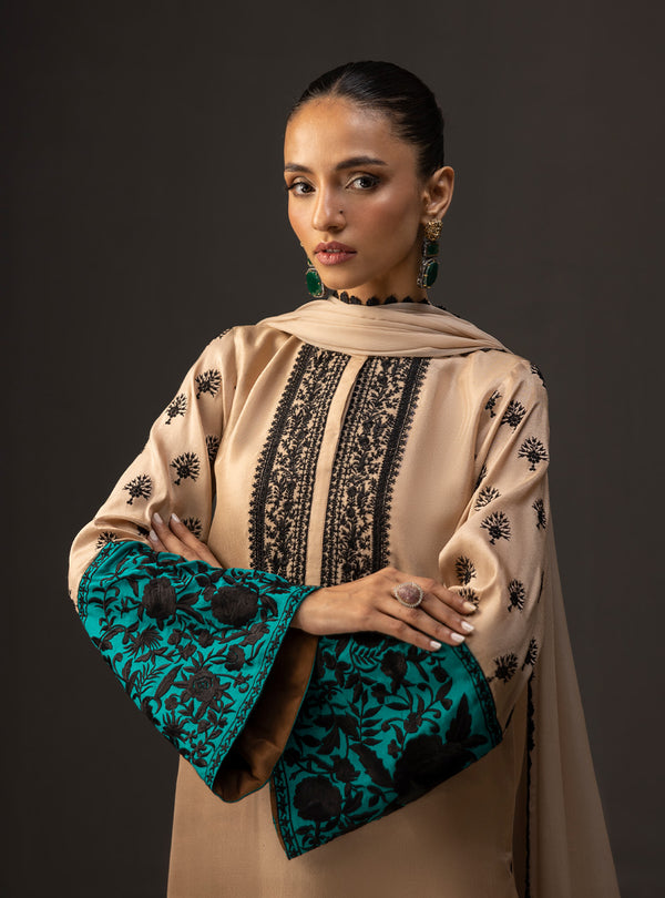 3 Piece Unstitched Embroidered and Printed SIlk Suit V229