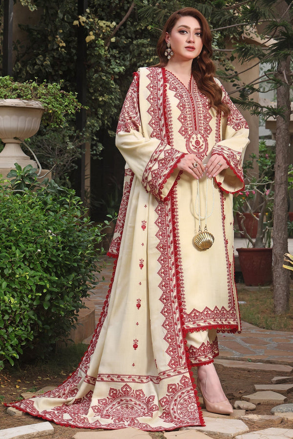 3PC DHANAK EMBROIDERED SHIRT WITH DHANAK EMBROIDERED SHAWL & TROUSER V672