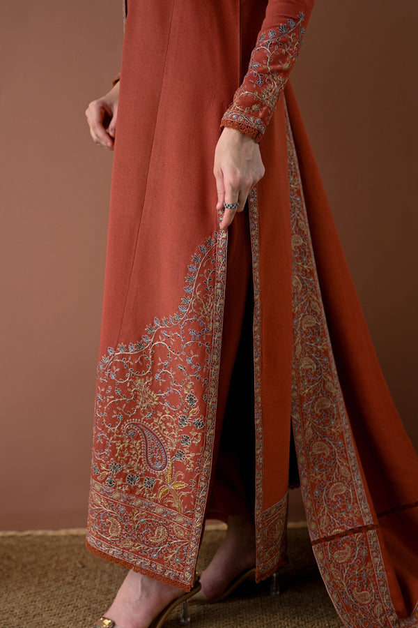 3PC DHANAK EMBROIDERED SHIRT WITH DHANAK EMBROIDERED SHAWL AND TROUSER- 679