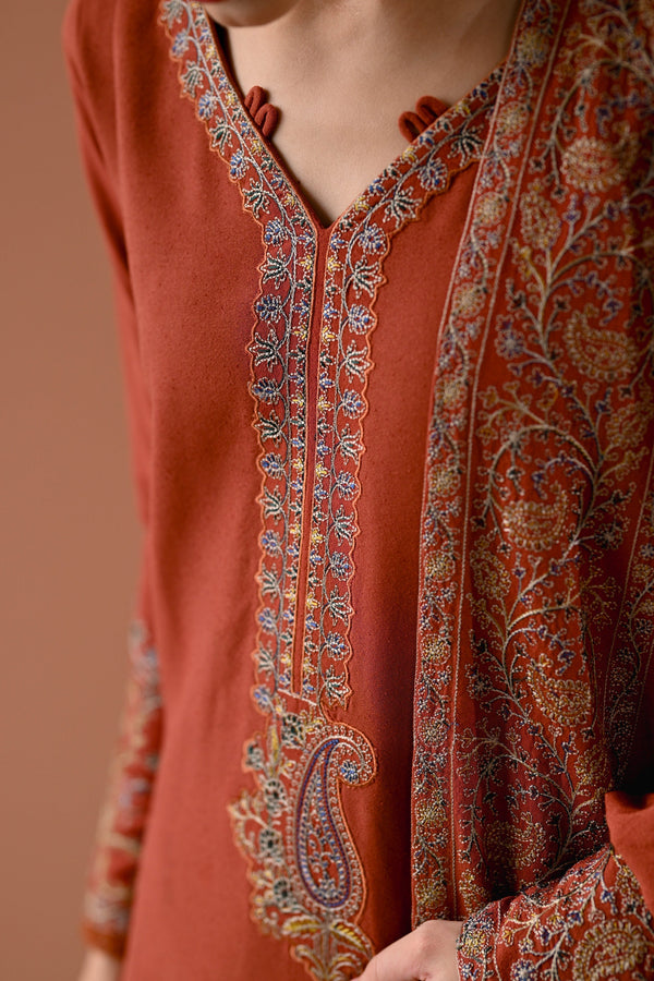 3PC DHANAK EMBROIDERED SHIRT WITH DHANAK EMBROIDERED SHAWL AND TROUSER- 679
